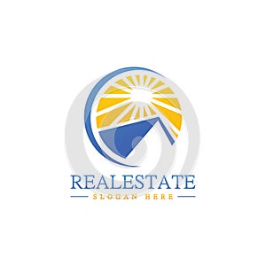 Real Estate Vector Logo Design With Sun