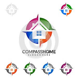 Compass Home, Real estate vector logo Design with Unique Home