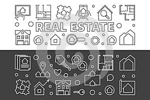 Real Estate vector set of 2 horizontal banners in line style