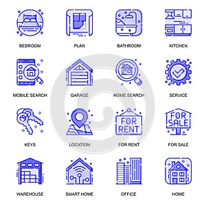 Real Estate web flat line icons set. Pack outline pictogram