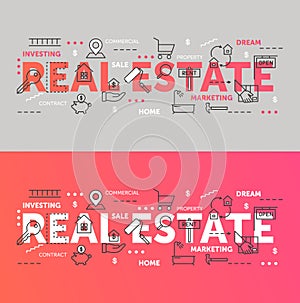 Real estate word cloud collage, business investment concept creative banner background with commercial investing in