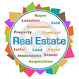 Real Estate Word Cloud Colorful Abstract Circular