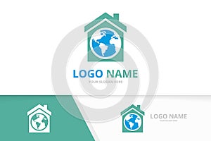 Real estate and world logo combination. House and earth logotype design template.