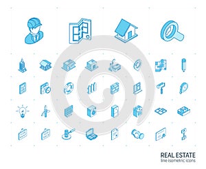 Real Estste and Rent Apartment isometric line icons. 3d vector