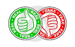 Real and fake thumbs up and down icon