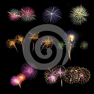 Real Fireworks display celebration collection, Colorful New Year Firework