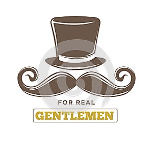 Real gentlemens club isolated vintage emblem with hat and mustache