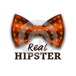 Real Hipster Label Vector. Bow Tie. Modern Invite, Flyer. Realistic Illustration