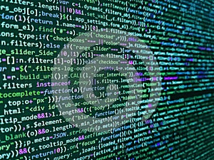 Real Html code developing screen. Shallow Depth of Field effect. Python programming developer code. Web abstract programming and