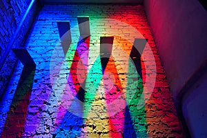 Real lighting from lamps of different colors. Play of colors, light and shadows