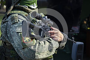 Real modern soldier of russian army in the uniform