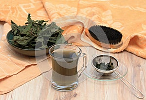 Real nettle tea made from dried nettle, Urtica diocica, for hair care