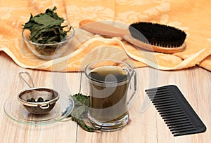 Real nettle tea made from dried nettle, Urtica diocica, for hair care