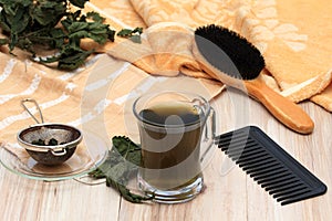 Real nettle tea made from dried nettle, Urtica diocica, for hair care