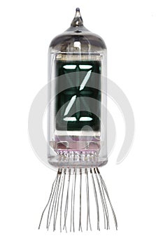 The real Nixie tube indicator of the alphabet of retro style, isolated on white background. Display with green backlight. Letter Z