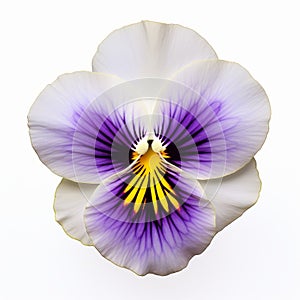 Real Pansy Flower: Vibrant Purple And Yellow Blossom On White Background