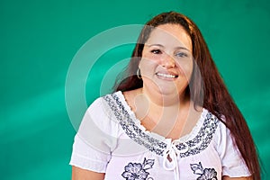 Real People Portrait Happy Overweight Hispanic Woman Laughing