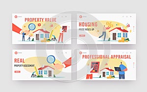 Real Property Value, Assessment Landing Page Template Set. Appraisers Characters House Inspection. Real Estate Valuation