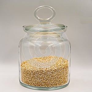 Real quinoa in a glass jar