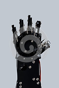 Real robotic fist. Concept of Technological singularity and AI strike