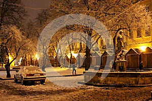 Real snowing winter. Ukrain- Lviv city