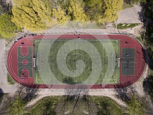 Real soccer field - Top down aerial view