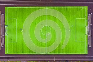 Real soccer field top down aerial view