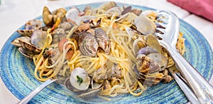 Real Spaghetti alle vongole in Naples, Italy