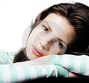 Real Teenage Girl Looking Worried isolated on white background