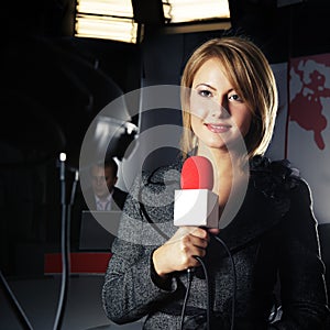 Real Television Reporter in Live Transmission