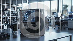 Real-time ai data analytics modern office technology visualization high-tech workspace close-up innovation insights