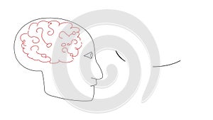 Real time animation of hand drawn brain with questions and speech bubble.