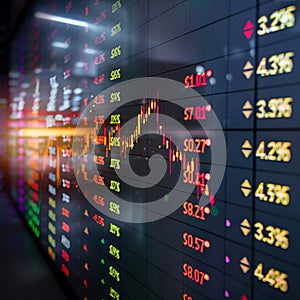 Real time currency exchange rates observed on stock market monitor