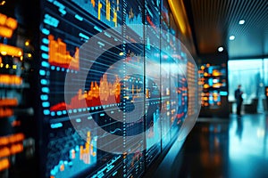 Real-time data analysis dashboard corporate office technology visualization modern workspace digital insights