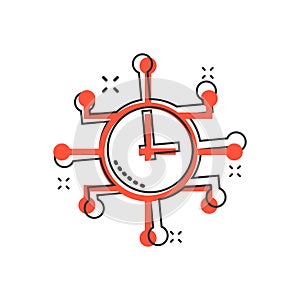 Real time icon in comic style. Clock vector cartoon illustration on white isolated background. Watch business concept splash