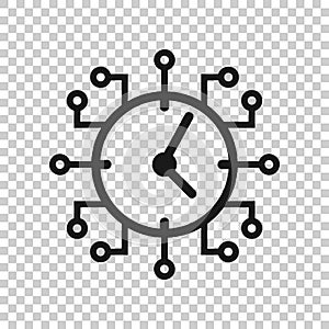 Real time icon in transparent style. Clock vector illustration on isolated background. Watch business concept