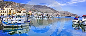 Real traditional Greece - Kalymnos island in Dodekanese. harbor view with fishing boats