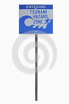 Real Tsunami Road Sign with clipping path.