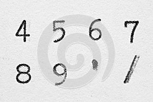 Real typewriter font alphabet with digits 4, 5, 6, 7, 8, 9 and symbols