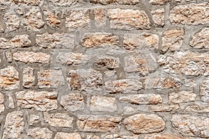 Real vintage texture of antique brick wall with beige brown stones