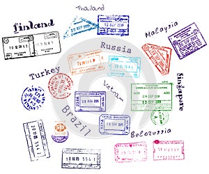 Real visa stamps from 9 countries