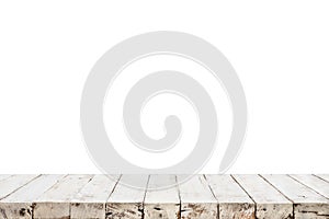 Real white wood table top texture on white background