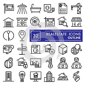 Realestate line icon set, house symbols collection, vector sketches, logo illustrations, rent signs linear pictograms