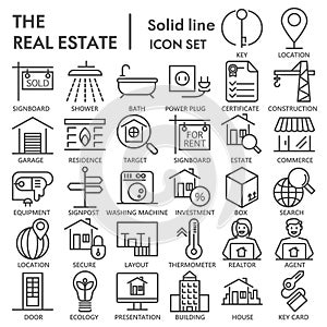 Realestate line SIGNED icon set, house symbols collection, vector sketches, logo illustrations, rent signs linear