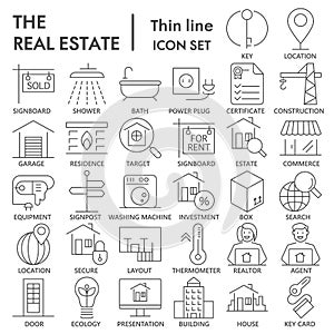Realestate thin SIGNED line icon set, house symbols collection, vector sketches, logo illustrations, rent signs linear