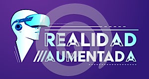 Realidad Aumentada, Augmented Reality spanish text Design Emblem vector.
