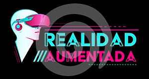 Realidad Aumentada, Augmented Reality spanish text Design Emblem vector.