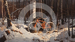 Das Gemälde aus runden schneebedeckt wald fotorealistisch genauigkeit 