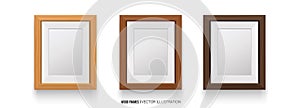 Realisti Wood Frame Isolated on White Background.Different colors. 3D. for Presentations,photo and art. Vector.