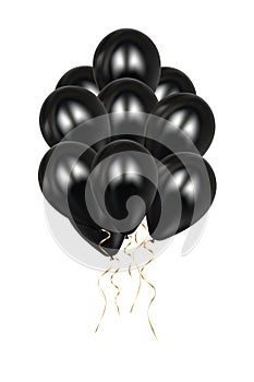 Realistic 3d black ballons Vector Illustration. Colorful glossy Ballon. Balloons set isolated mockup for anniversary, birthday